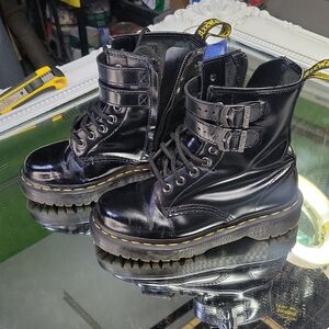 Womens 6 Dr. Martens 1460 8-Eye Bex Buckle Boot in black smooth leather. 